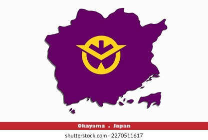 Prefectura de Okayama en el mapa de la bandera de Japón