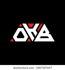 Diseño del logotipo de la letra triangular OKB con forma triangular. Monograma de diseño del logotipo del triángulo de OKB. Plantilla de logotipo vectorial de triángulo OKB con color rojo. Logotipo triangular OKB Diseño sencillo, elegante y lujoso.