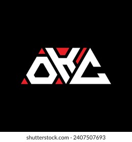 OKC triangle letter logo design with triangle shape. OKC triangle logo design monogram. OKC triangle vector logo template with red color. OKC triangular logo Simple, Elegant, and Luxurious design.