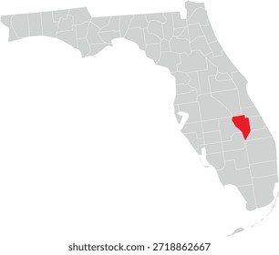 Okeechobee County on Map of Florida State Editable Vector