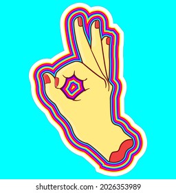 okey hand sign with pshychedelic effect