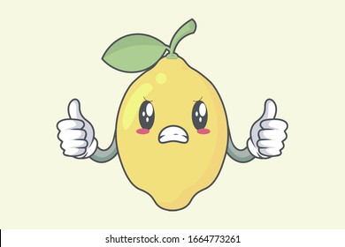 Okey, buen Gesto. Enfadado, Cara Mad. Emoticono de personaje de Fruta limón, emoji, estilo de caricatura de expresión. Logotipo, icono, mascota, ilustración