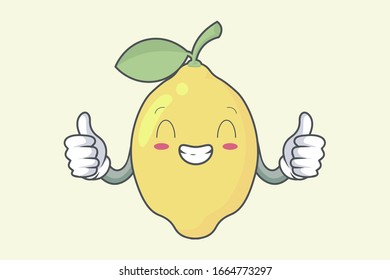 Okey, OK Hand Gesture. Content, Happy Face. Lemon Fruit character emoticon, emoji, expression cartoon style. Logo, Icon, Mascot , Illustration art