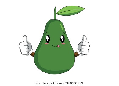 Okey, OK Hand Gesture. Dumb, Funny, Tongue Face. Avocado Fruit character emoticon, emoji, expression cartoon style. Logo, Icon, Mascot , Illustration art