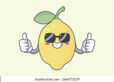 Okey, OK Hand Gesture. Relaxed, Glasses, Cool Face. Lemon Fruit character emoticon, emoji, expression cartoon style. Logo, Icon, Mascot , Illustration art
