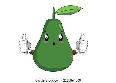 Okey, OK Hand Gesture. Smiling, Happy, Uh Oh Face. Avocado Fruit Character Emoticon, Emoji, Expression Cartoon Style. Logo, Icon, Mascot , Illustration Art.eps