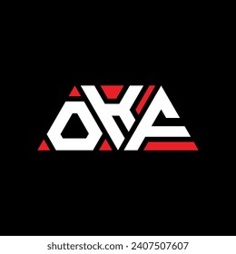 Diseño del logotipo de la letra triangular OKF con forma triangular. Monograma de diseño del logotipo del triángulo de OKF. Plantilla de logotipo vectorial de triángulo OKF con color rojo. Logo triangular de OKF Diseño sencillo, elegante y lujoso.
