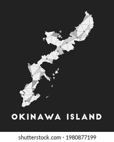 Okinawa Island communication network map. Okinawa Island trendy geometric design on dark background. Technology, internet, network, telecommunication concept. Vector illustration.