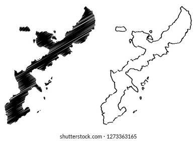 Okinawa island (island of Japan) map vector illustration, scribble sketch Okinawa map