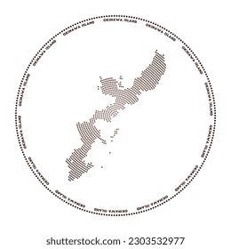 Okinawa Island round logo. Digital style shape of Okinawa Island in dotted circle with the name. Tech icon with graduated dots. Attractive vector illustration.