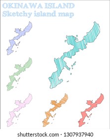 Okinawa Island sketchy island map. Elegant hand-drawn illustration. Enchanting childish style icon.