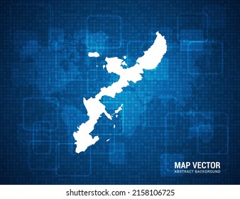 Okinawa map with abstract blue background technology pixel board texture.