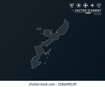 Okinawa map of black digital frame HUD, GUI, UI interface technology radar vector.