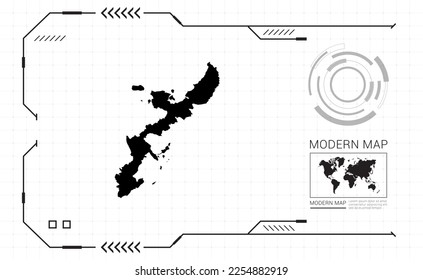 Mapa Okinawa del marco digital negro HUD, GUI, interfaz de interfaz de usuario vector de radar.