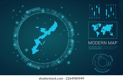 Okinawa map of blue digital frame Futuristic Sci Fi Modern User vector HUD, GUI, UI interface.