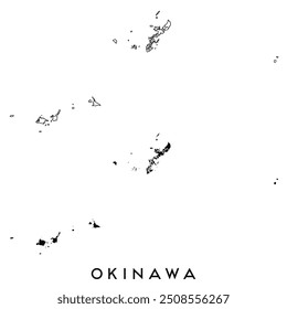 Mapa de Okinawa de las regiones y distritos Vector negro sobre blanco y contorno