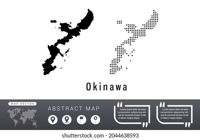 Okinawa map vector set halftone dots black.