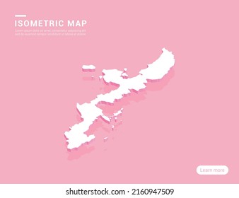 Okinawa map white on pink background with 3d isometric vector illustration.
