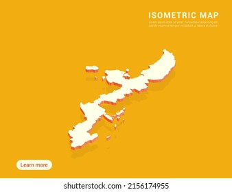 Okinawa map white on yellow background with 3d isometric vector illustration.