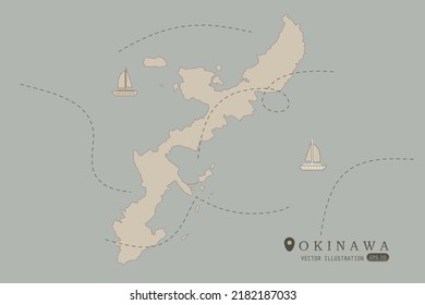 Okinawa Map - World Map International vector template High detailed with brown color isolated on grey background including simple point of location, wind, boat icon - Vector illustration eps 10