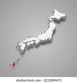 Okinawa prefecture location within Japan 3d isometric map