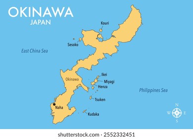 Okinawa and Surrounding Islands Map - Detailed Vector Illustration of Japan's Ryukyu Archipelago