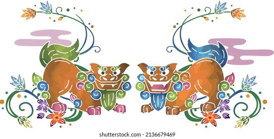 Artesanía tradicional de Okinawa Ryukyu Bingata design (león) 