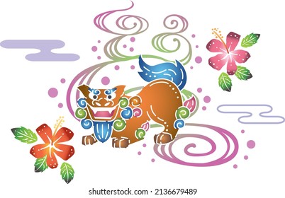 Okinawan traditional craft Ryukyu Bingata design (lion) 