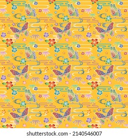 Okinawan traditional craft Ryukyu Bingata design illustration