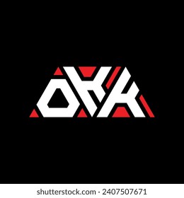 OKK triangle letter logo design with triangle shape. OKK triangle logo design monogram. OKK triangle vector logo template with red color. OKK triangular logo Simple, Elegant, and Luxurious design.