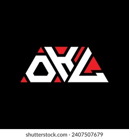 OKL triangle letter logo design with triangle shape. OKL triangle logo design monogram. OKL triangle vector logo template with red color. OKL triangular logo Simple, Elegant, and Luxurious design.