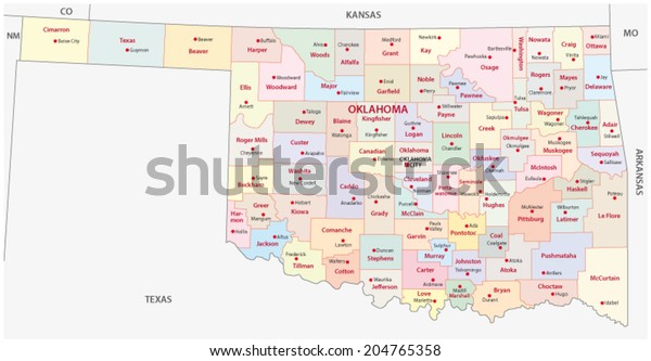 Oklahoma Administrative Map Stock Vector (Royalty Free) 204765358