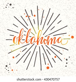 Oklahoma. American state. Lettering. Modern calligraphy. Hand drawn vector illustration.
