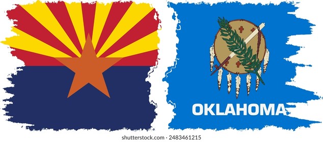 Oklahoma and Arizona states grunge brush flags connection, vector