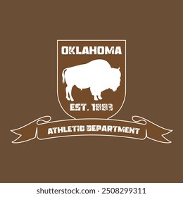 oklahoma athletic department varsity college bison detailed print with united states of america state slogan and grunge effect for graphic tee t shirt or sweatshirt hoodie - Vector