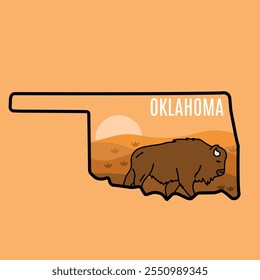 Oklahoma Bison With Nature Scenery Perfect for Print, Apparel, Sticker, etc