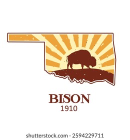 Oklahoma Bison on Sunrise Background Perfect for Print, Apparel, etc