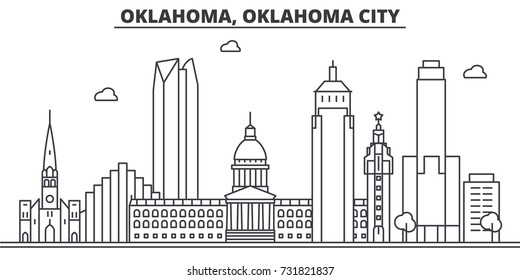 Oklahoma, Oklahoma City architecture line skyline illustration. Linear vector cityscape with famous landmarks, city sights, design icons. Landscape wtih editable strokes