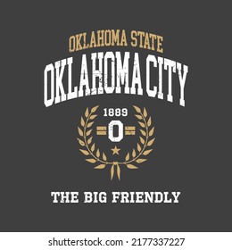 Oklahoma City, Oklahoma design for t-shirt. College tee shirt print. Typography graphics for sportswear and apparel. Vector illustration.