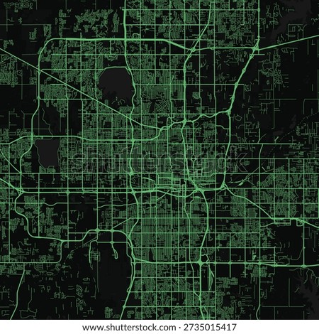 Oklahoma City City Map discover precision in this minimalist urban blueprint featuring a refined grid and subtle greyscale tones evocative of neon green luminance, emphasizing refined linework.