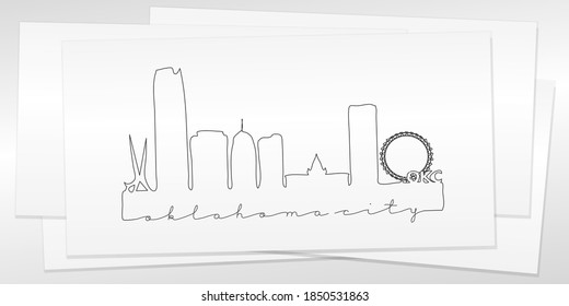 Oklahoma City, OK, USA Doodle Skyline Hand Drawn. City One Line Art Illustration Landmark. Minimalistic Sketch Pen Background.