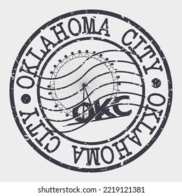 Oklahoma City, OK, USA Round Travel Stamp. Icon Skyline City Design. Seal Tourism Vector Badge Illustration.