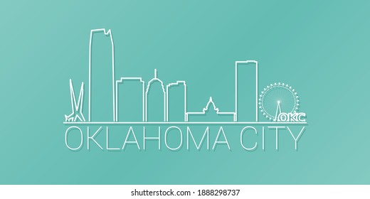 Oklahoma City, OK, USA Skyline Linear Design. Flat City Illustration Minimal Clip Art. Background Gradient Travel Vector Icon.