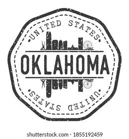 Oklahoma City, OK, USA Stamp Skyline Postmark. Silhouette Postal Passport. City Round Vector Icon. Vintage Postage Design.