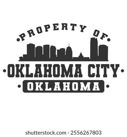 Oklahoma City, OK, USA City Varsity Skyline. A Logotype Sports College and University Style. Illustration Design Vector Emblem.