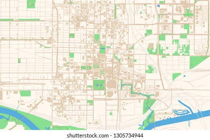 Oklahoma City Oklahoma printable map excerpt. This vector streetmap of downtown Oklahoma City is made for infographic and print projects.