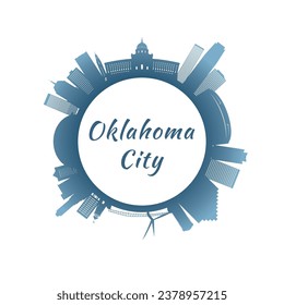 Oklahoma City skyline with colorful buildings. Circular style. Stock vector illustration.