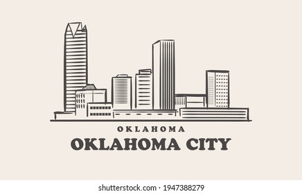 Oklahoma City skyline, oklahoma drawn sketch