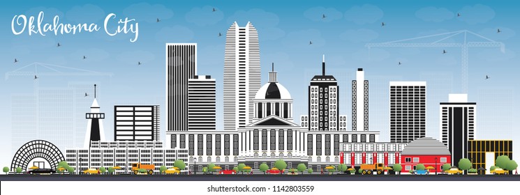 Oklahoma City Skyline With Gray Buildings And Blue Sky. Vector Illustration. Business Travel And Tourism Concept With Modern Architecture. Oklahoma City Cityscape With Landmarks.