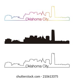 Oklahoma City skyline linear style with rainbow in editable vector file